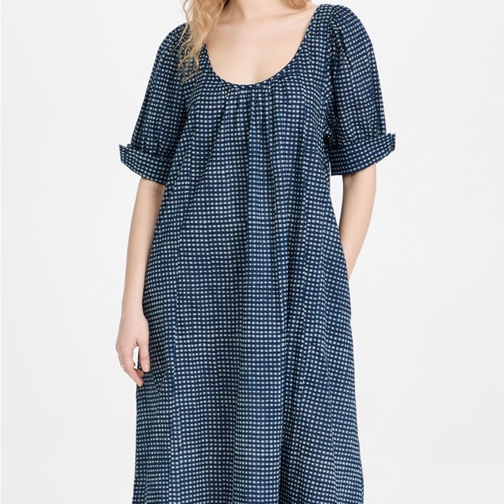 *NWT* Apiece Apart Miela Maxi Dress in Mini Gingham Indigo | Size Small